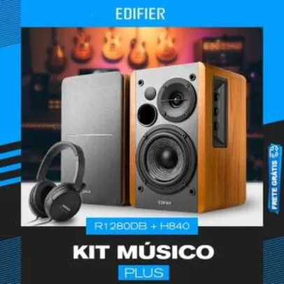 Kit Músico EDIFIER R1280DB Madeira + H840 Preto | R$949