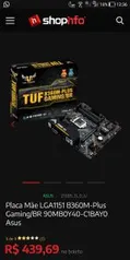 Placa Mãe LGA1151 B360M-Plus Gaming/BR | R$440