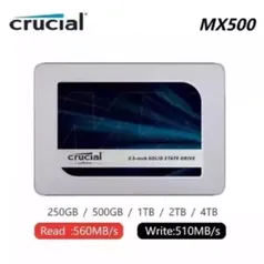 SSD Crucial MX500 500gb com DRAM e case em metal - Para Computador e Notebook, NAND SATA, Original