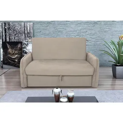 sofá-cama casal com baú 2 lugares zaia suede bege