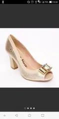 Peep Toe Em Couro Com Laço - Dourado - Salto: 8cm R$ 120