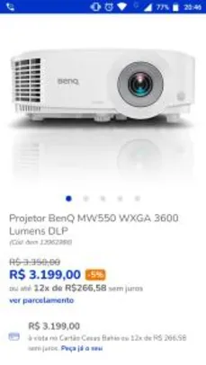 Projetor BenQ MW550 WXGA 3600 Lumens DLP | R$3199