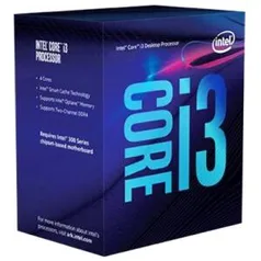 Processador Intel Core i3 9100F 3.6GHz (4.2GHz Turbo), 9ª Geração, 4-Core 4-Thread, LGA 1151, BX80684I39100F, S/ Vídeo
