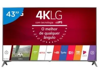 Smart TV LED 43” LG 4K/Ultra HD 43UJ6565 WebOS - Conversor Digital Wi-Fi 4 HDMI 2 USB - R$1624