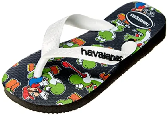 Chinelo Mario Bros, Havaianas, criança-unissex, Preto