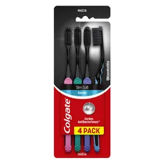 (30% desconto na compra de 4 itens / total R$72,76) Escova De Dente Colgate Slim Soft Black Com Infusão De Carvão Com 4 Unidades