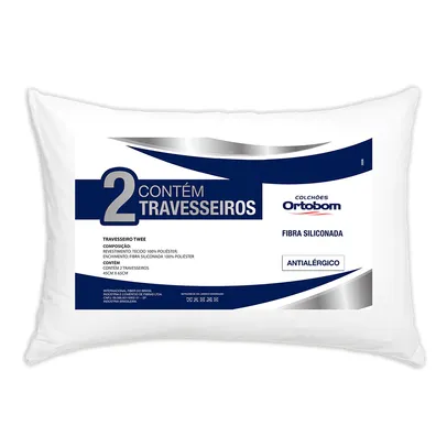 [CB VIP] 2 Travesseiros Ortobom Twee em Fibra Siliconada 45x65cm Brancos