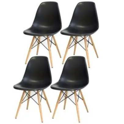 Kit 04 Cadeiras Decorativas Eiffel Charles Eames Preto com Pés de Madeira | R$340