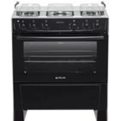 Fogão  5 Bocas Atlas Mônaco Plus Preto com Mesa Inox - Bivolt