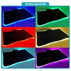 Mouse Pad Gamer com Borda de LED 350x250x3mm 14 Modos Espectro Backlighting em 7 Cores USB Power MS-WT-5