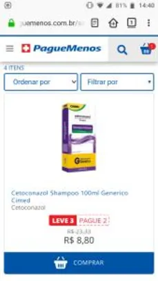Cetoconazol Shampoo 100ml Generico Cimed (Leve 3 Pague 2) - R$9