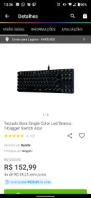 Teclado Bora Single Color Led Branco T-Dagger Switch Azul | R$ 152