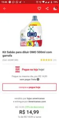 Kit sabão para diluir OMO 500 ml com garrafa