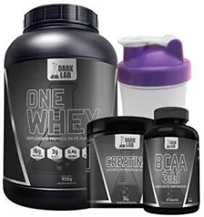 [PRIME] Kit One Whey Protein 900g Baunilha + Creatina 100g + Bcaa 60 Caps + Coqueteleira Roxa Dark Lab | R$ 75