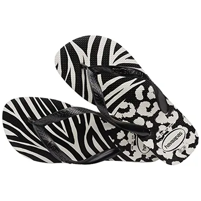 (PRIME) Chinelo Top Animals, Havaianas, Feminino, Branco/Preto, 33/34