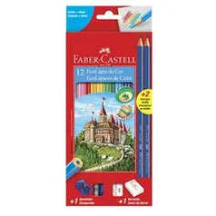 Kit Escolar Lápis de Cor Sextavado + 2 Lápis Max + Apontador + Borracha, Faber-Castell, 12 Cores - R$11