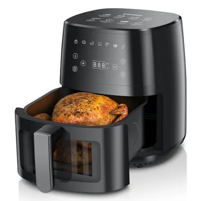 ESHMEL Air Fryer Digital Airfryer, 5 Litros, Fritadeira Eletrica Com Janela Transparente, Antiaderente, Cesto Removíveis, 1400W, Preto - 220V