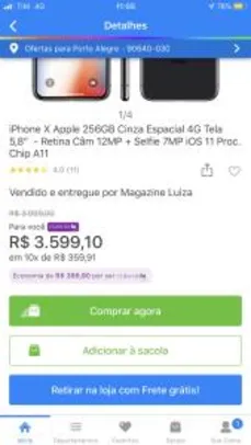 Apple iPhone X 256Gb Preto - R$3.599