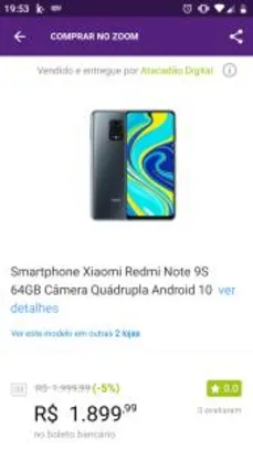 Smartphone Xiaomi Redmi Note 9S 64GB Câmera Quádrupla Android 10 - R$1899