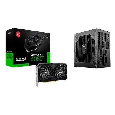 [R$2.146,49 com cashback pelando]Kit MSI Placa de Vídeo RTX 4060 Ti VENTUS 2X 8G OC + Fonte MSI MAG A650BN, 650W, 80 Plus Bronze