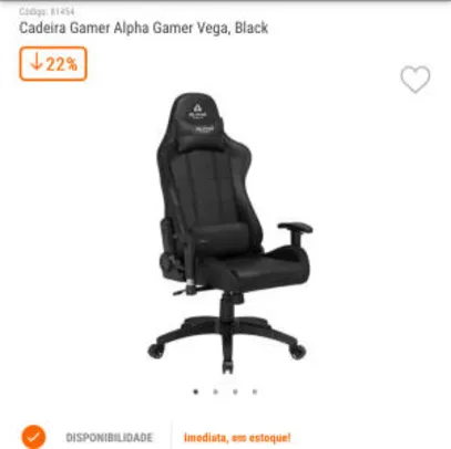 Cadeira Gamer Alpha Gamer Vega, Black | R$1.249