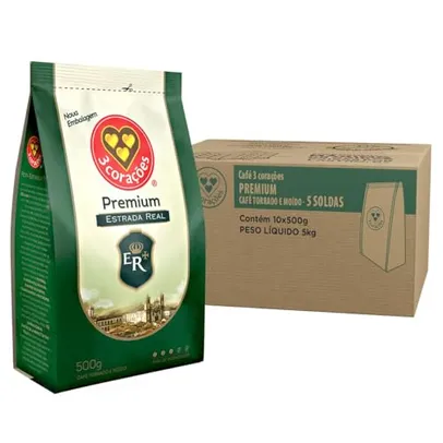 (REC) Pack de Café Torrado e Moído Estrada Real Premium, Pacote 500G, 3 Corações - 10 unidades