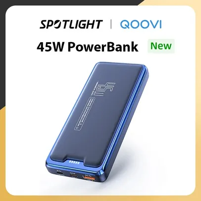 [MOEDAS] Powerbank QOOVI carregamento rápido, 20000mAh bateria externa PD 45W