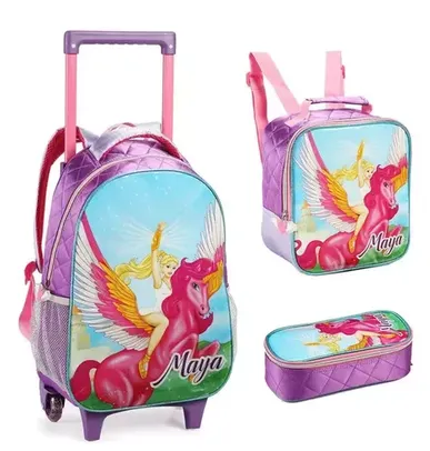 Kit Mochila Rodinhas Infantil Maya Unicórnio 0965 Feminina - Denlex