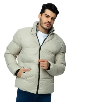 Jaqueta Puffer Masculina Acolchoada Sem Capuz Forrada Com Pelinho Bege Emporio Alex