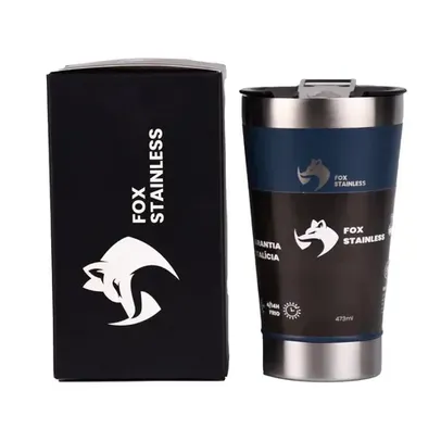 [App] Copo Térmico Quente e Frio com Tampa 473ml Azul Fox Stainless