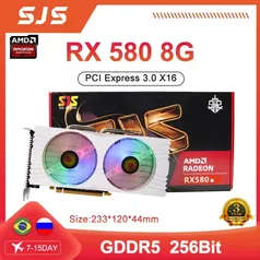 Placa gráfica SJS AMD Gaming, Série RX580, 8GB, 2048SP, GDDR5, 256Bit, PCI Express, 3.0 × 16, Radeon GPU 8Pin