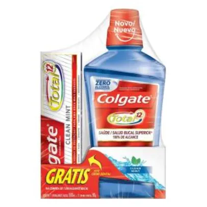 Solução Bucal Colgate 500ml Clean Mint+Grátis Creme Dental 90G Colgate Total12 | R$10
