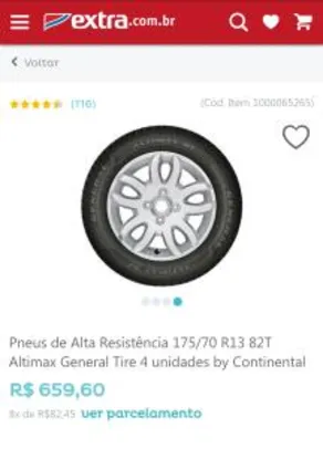 Pneus de Alta Resistência 175/70 R13 82T Altimax General Tire 4 unidades by Continental - R$657