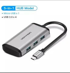 Vention Hub tipo c 5 em 1 - 4x usb 3.0 + 1x micro usb