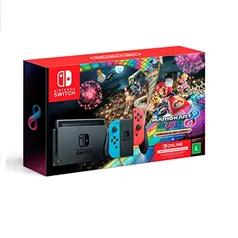 Console Nintendo Switch Azul + Joy-Con Neon + Mario Kart 8 Deluxe + 3 Meses de Assinatura 