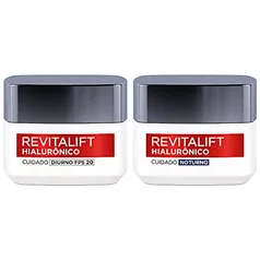 Kit Creme Facial Anti-idade L'Oréal Paris Revitalift Hialurônico Noturno + Diurno FPS 20, 49g