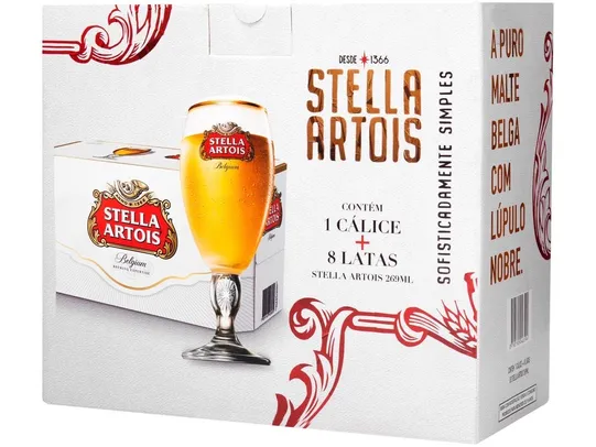 [Leve 3 pague 2] Kit cerveja stella artois american standard lager 269ml 8 unidades + 1 cálice | R$21