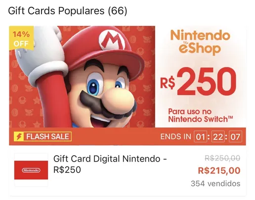 Nintendo eShop Giftcard - R$250