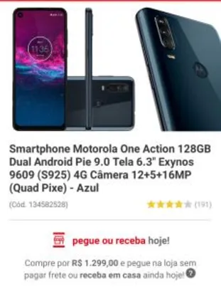 Moto one action 128gb | R$1.299