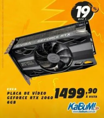 Placa de Vídeo EVGA NVIDIA GeForce RTX 2060 Gaming, 6GB GDDR6 - 06G-P4-2060-KR