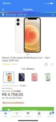 iPhone 12 Mini Apple 64GB Branco 5,4” - Câm. Dupla 12MP iOS | R$ 4609
