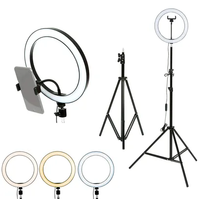 Ring Light 26cm + Trip&#233; 2.1m Selfie Led Kit Completo Live Foto Pro P/ Celular TL-RL-01 Trevalla