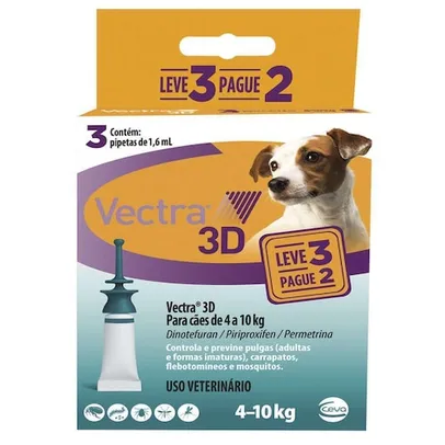 Antipulgas e Carrapatos Ceva Vectra 3D Cães de 4 a 10 Kg 3 Pipetas