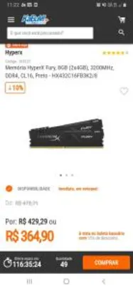 Memória HyperX Fury, 4GB | R$365