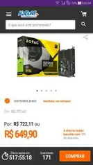 Placa de Vídeo VGA Zotac NVIDIA GeForce GTX 1050 2GB, GDDR5, 128 Bits - ZT-P10500A-10L | R$650