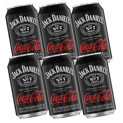 Pack Bebida Mista Alcoólica Gaseificada Jack Daniel's e Coca-Cola Lata 350ml 6 unidades