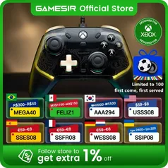 Controle GameSir-Kaleid Flux Gaming Gamepad, apertos do polegar como um presente, Xbox Series X, S, Xbox One, Euro 2024, Caps Joystick
