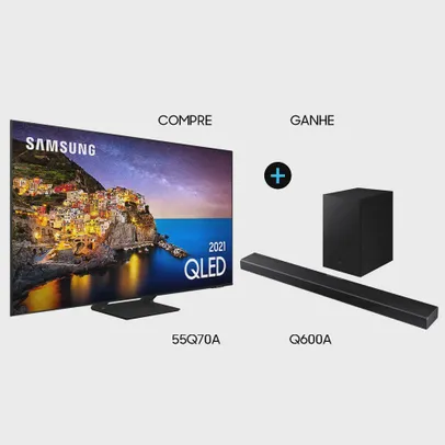 Kit Smart TV 55 qled 4K 55Q70A E Soundbar Samsung HW-Q600A, com 3.1.2 canais, Bluetooth