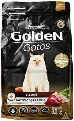 Ração Golden para Gatos Adultos Castrados, Raça Adulto, Sabor Carne, 3kg | R$25