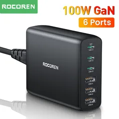 Carregador com 6 portas USB Tipo C PD 4.0 Rocoren 100W